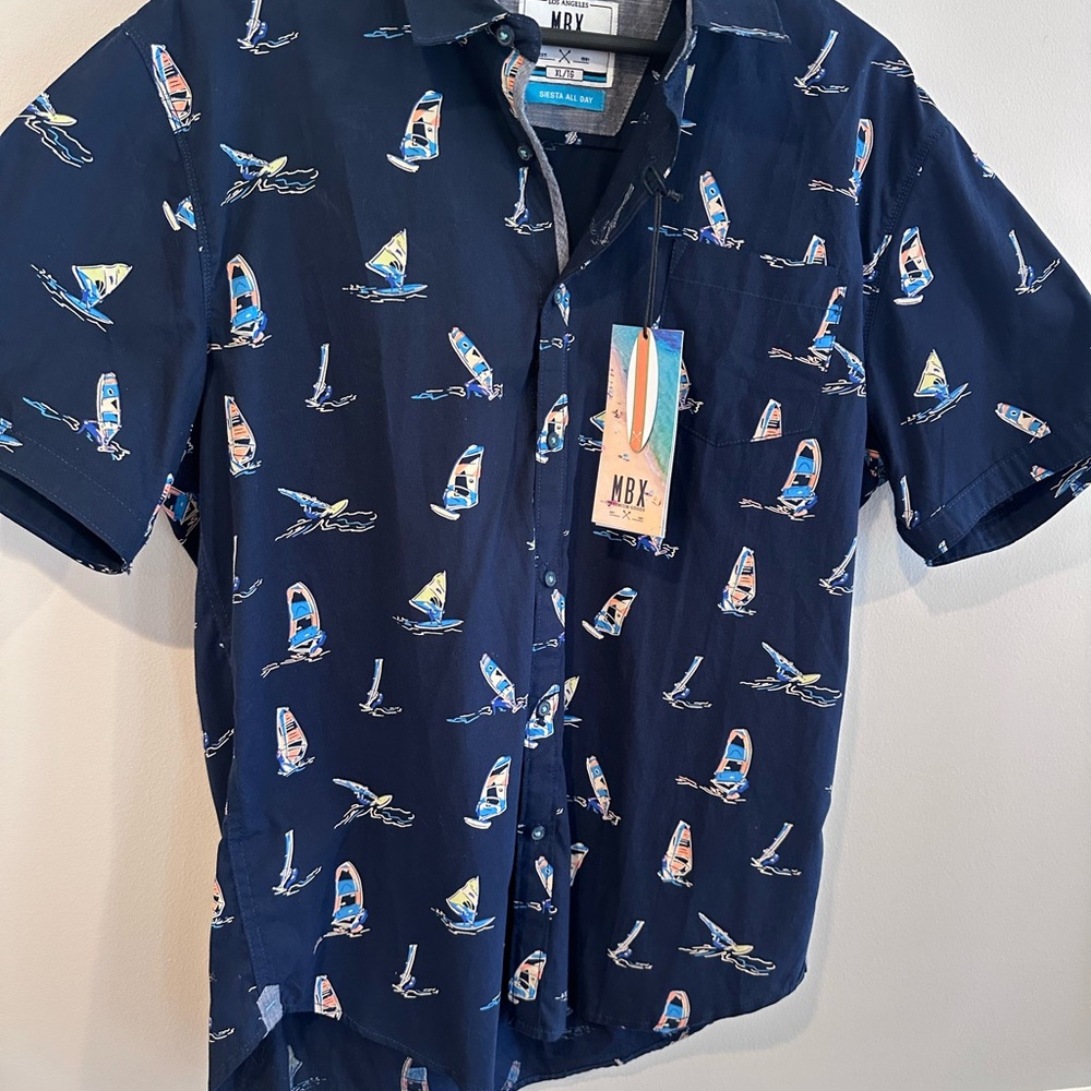 Navy Blue Sailboat Print Shirt
